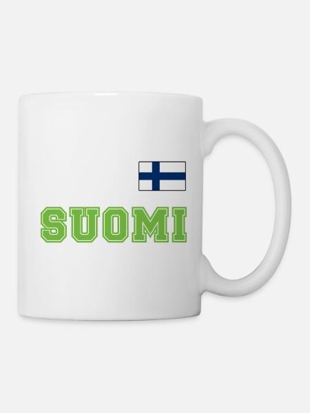 FINNLAND - SUOMI Trikot Look - Flagge auf Brust - Tasse - Weiß