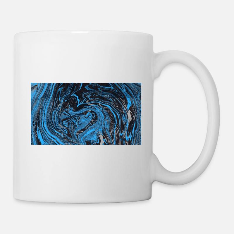 Blau Schwarz Marmorfluss - Tasse - Weiß
