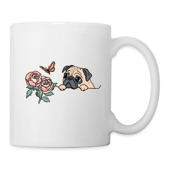 Carlin avec papillon - Mug blanc - blanc - Droite