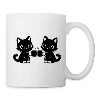Two cats drinking coffee together - Mug - white - Right