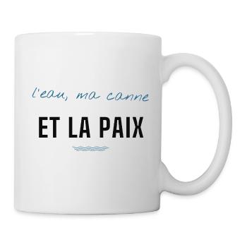 Eau et Paix: Script Bleu et Lettrage Noir - Mug blanc - blanc - Droite