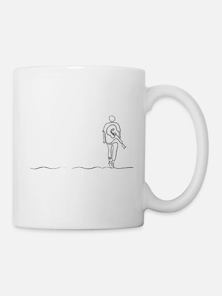 Mann, der mit Gitarre läuft, kontinuierliche Linienzeichnung, Spaß... - Tasse - Weiß