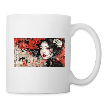 Japan Collage Punk Art Portrait Graffiti Pop Frau - Tasse - Weiß - Rechts