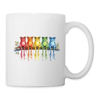Cinq grenouilles colorées avec des lunettes rétro - Mug blanc - blanc - Droite