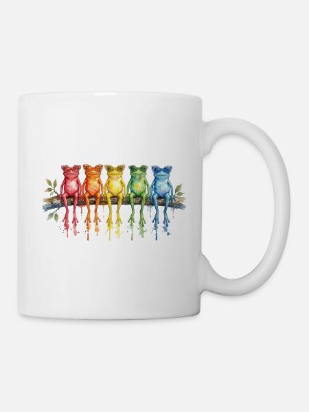 Five colorful frogs with retro glasses - Mug - white
