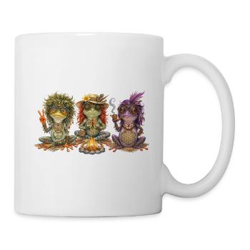 Three boho frogs at the campfire - Mug - white - Right