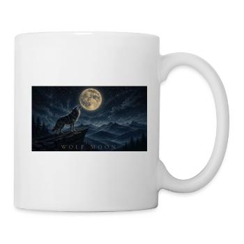 Mondbeschienener Wolf heult über Gipfeln - Tasse - Weiß - Rechts