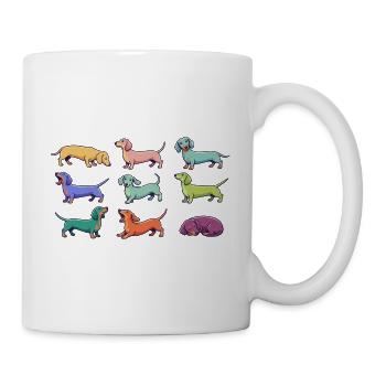 Bunte Dackel: Lustige Teckel Comic Hunde - Tasse - Weiß - Rechts