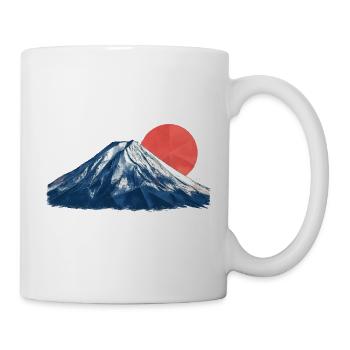 Blaues Bergpanorama mit roter Sonne Fuji Origami - Tasse - Weiß - Rechts