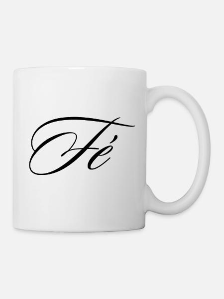 Fé Portuguese Faith Cursive Typography Graphic - Kop/krus - hvid