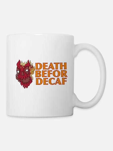 Death before Decaf: Flames Skull - Mug - white