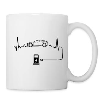 Electric car love with heartbeat Electric cars - Mug - white - Right