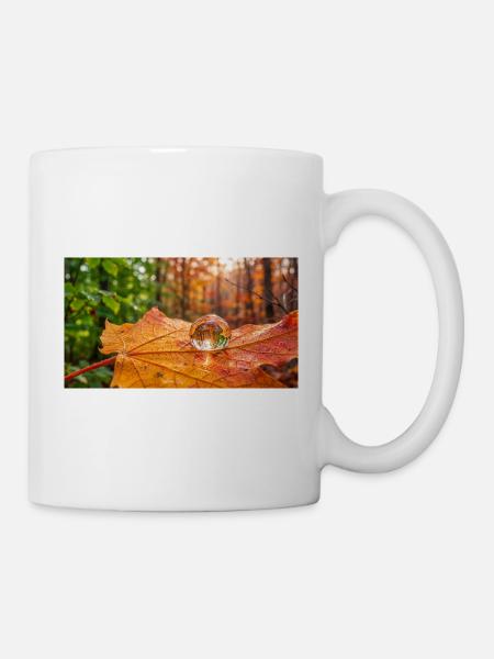 Autumn Leaf with Glass Ball and Forest Reflection - Mug - white