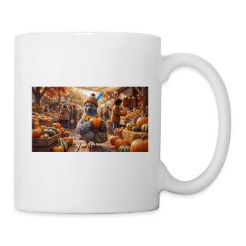 Cute Pigeon with Pumpkin at Autumn Market - Mug - white - Right