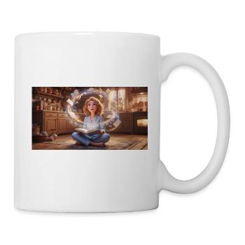Magic of Reading: Girl with Flying Books in a Cozy - Mug - white - Right