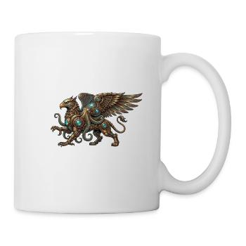 Steampunk bird of prey with turquoise runes - Mug - white - Right