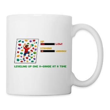 Retro Pixel Art Bouldern: Leveling Up Spruch - Tasse - Weiß - Rechts