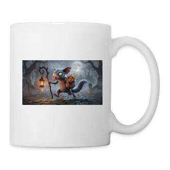 Funny Fluffy Halloween Creature Carrying Lantern a - Tasse - Weiß - Rechts