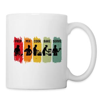 Retro Chef Schritte, Vorbereitung, Mix, Koch, Backen, Servier Geschenk, Geschenk - Tasse - Weiß - Rechts