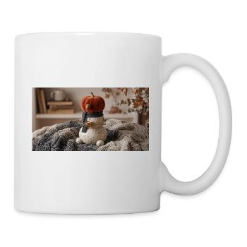 Cozy autumn pumpkin snowman figurine holding  - Tasse - Weiß - Rechts