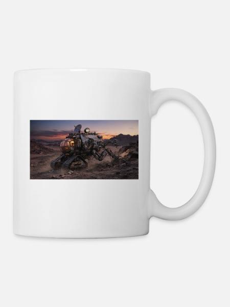 Sci-Fi Mars Exploration Rover in Rocky Desert - Tasse - Weiß