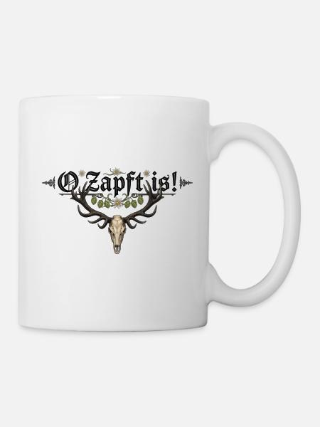 Trachten Hirschschädel mit Blütenkranz - Tasse - Weiß