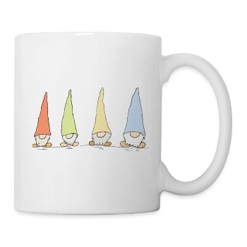 Vier bunte Wichtel Wichtelfamilie Gartenzwerge - Tasse - Weiß - Rechts