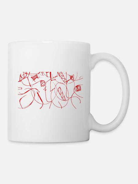 Rotes Liniengeflecht - Tasse - Weiß