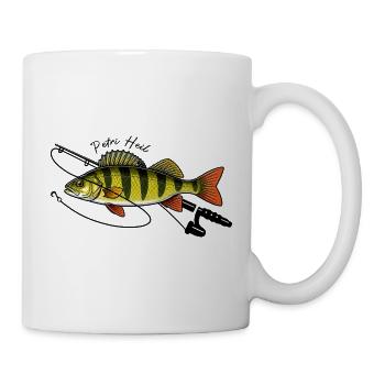 Angeln mit Rute Barsch Fisch Petri Heil - Tasse - Weiß - Rechts
