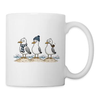 Drei lustige Möwen an der Küste - Tasse - Weiß - Rechts