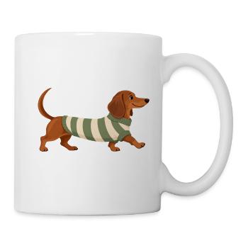 Dackel im Streifenpullover - Tasse - Weiß - Rechts