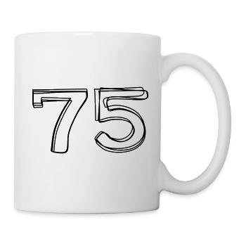 Zahl 75 handgezeichnet - Tasse - Weiß - Rechts
