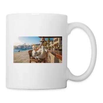 Pelican genießt einen frischen Fischcocktail - Tasse - Weiß - Rechts