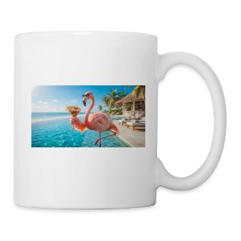 Flamingo feiert Happy Hour am Pool - Tasse - Weiß - Rechts