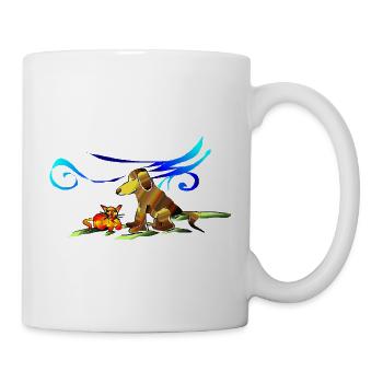 Hund und Katze im blauen Gras - Tasse - Weiß - Rechts