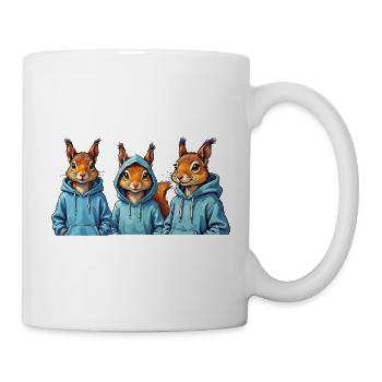 Eichhörnchen Trio im Hoodie Blau - Tasse - Weiß - Rechts