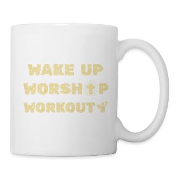 Weck auf, Gottesdienst-Workout, Motivation im christlichen Fitnessstudio - Tasse - Weiß - Rechts
