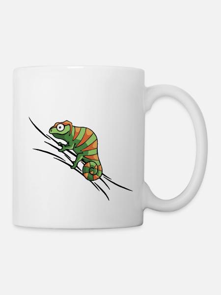 freches Chamäleon kletternd grinsen Geschenk - Tasse - Weiß