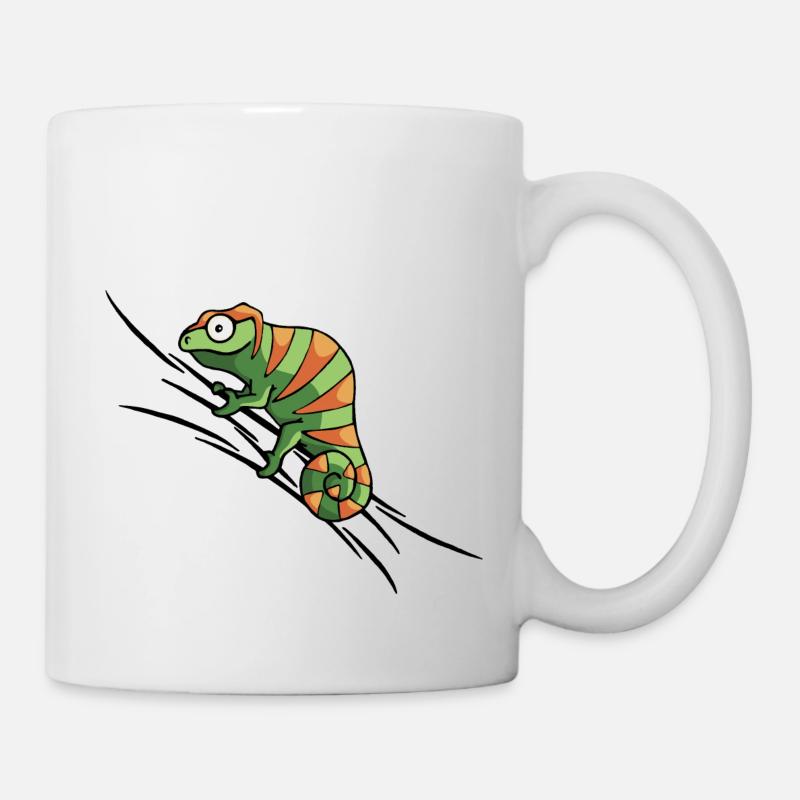 freches Chamäleon kletternd grinsen Geschenk - Tasse - Weiß