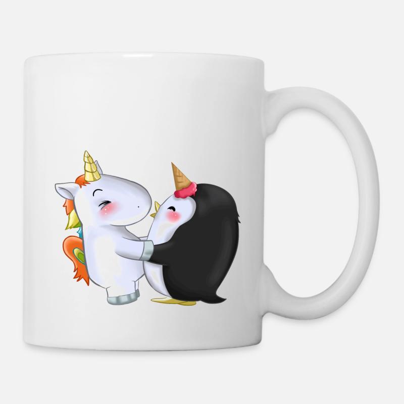 Einhorn Freundschaft Pinguin süß Unicorn Geschenk - Tasse - Weiß