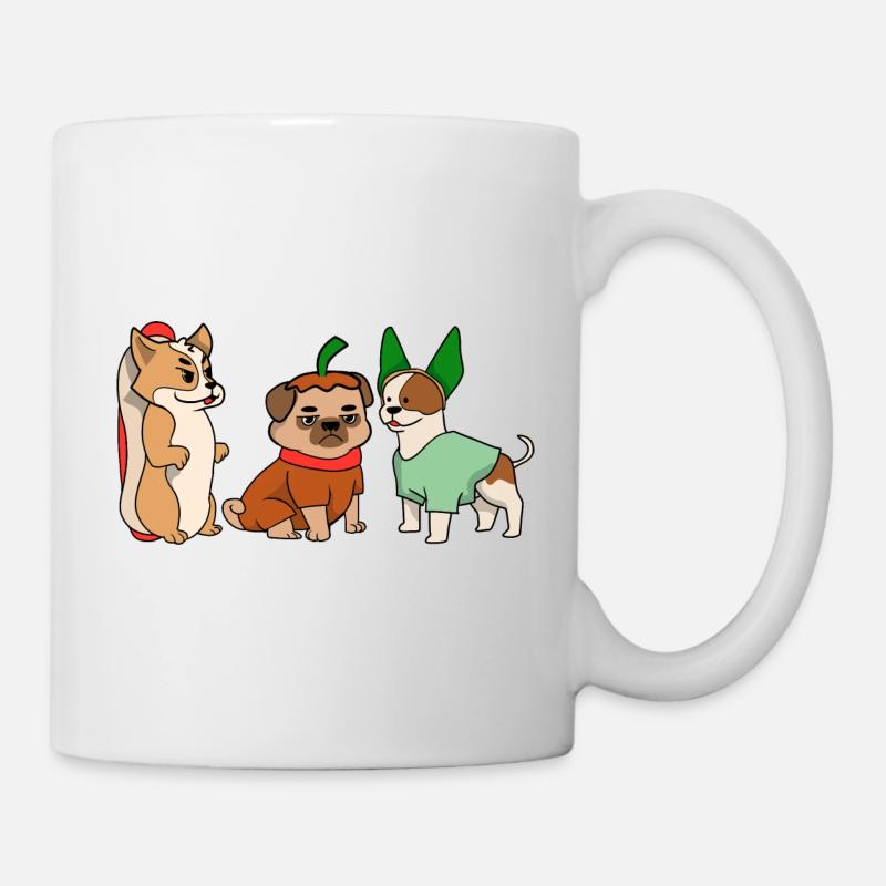 Halloween Mops Pug Katze Dackel Jack Hunde T Shirt - Tasse - Weiß