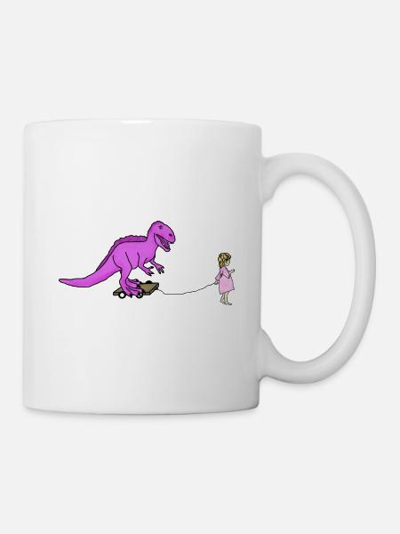 Dinosaurier und kleines Mädchen - Tasse - Weiß