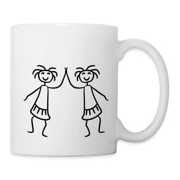 2 Mädchen Frauen team Freunde Handschlag - Tasse - Weiß - Rechts