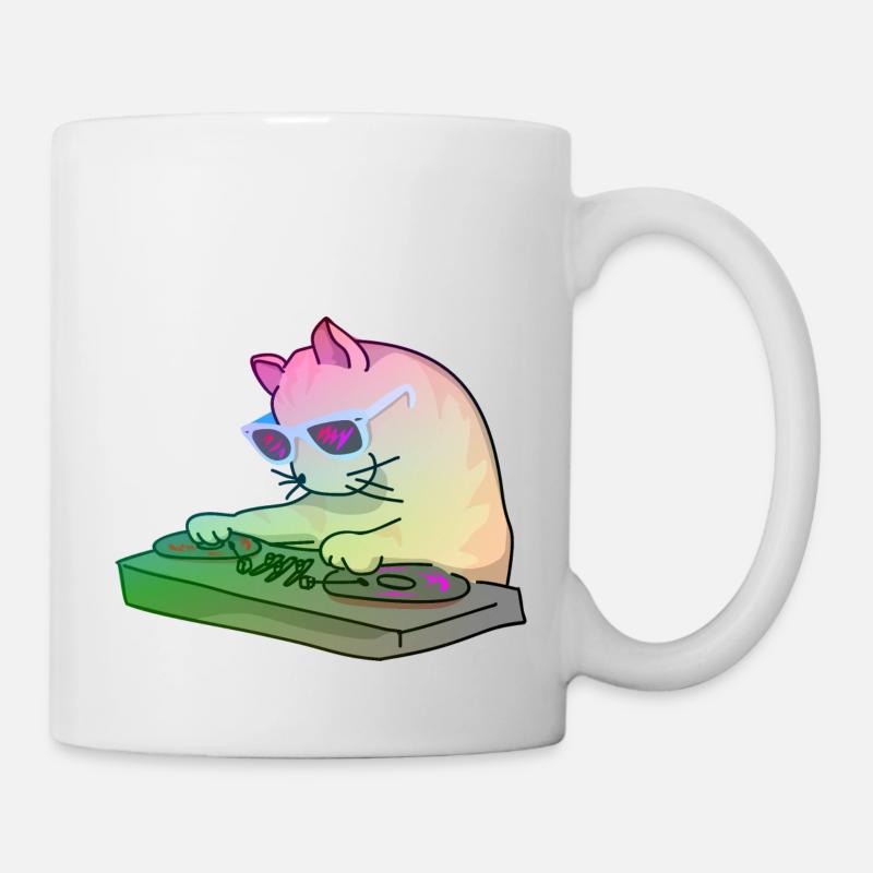 Rainbow DJ Kitty - dj cat - Mug - white