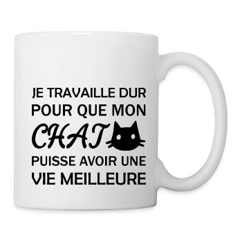 Je travaille dur pour que mon chat - Mug blanc - blanc - Droite