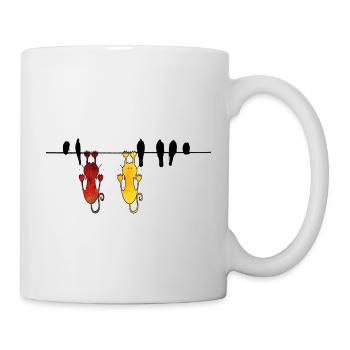 Caricature de chats et d'oiseaux - Mug blanc - blanc - Droite