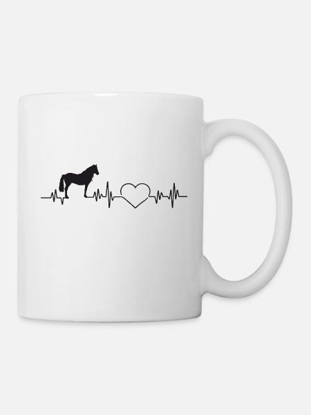 Haflinger Herzschlag Liebe EKG Puls Reiterin Herz - Tasse - Weiß