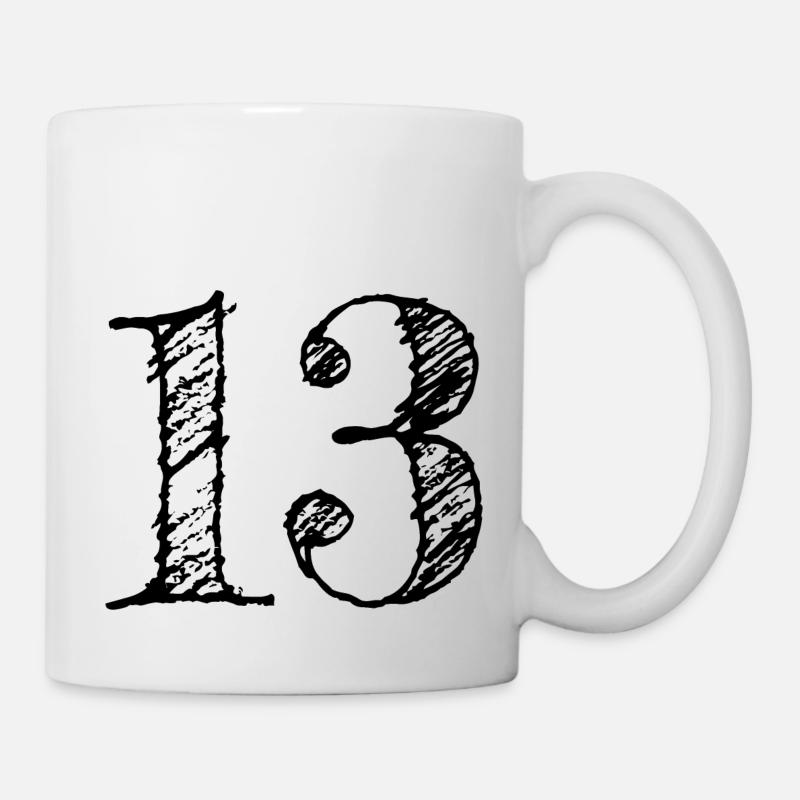 Abbildung 13 13 - Nummer 13 (hand-drawn) - Tasse - Weiß