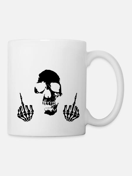 skull mittelfinger - Tasse - Weiß