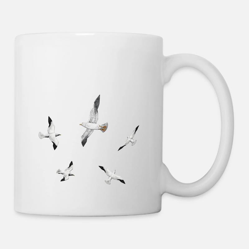 Mers, mouettes, hirondelles de mer, oiseaux marins - Mug blanc - blanc